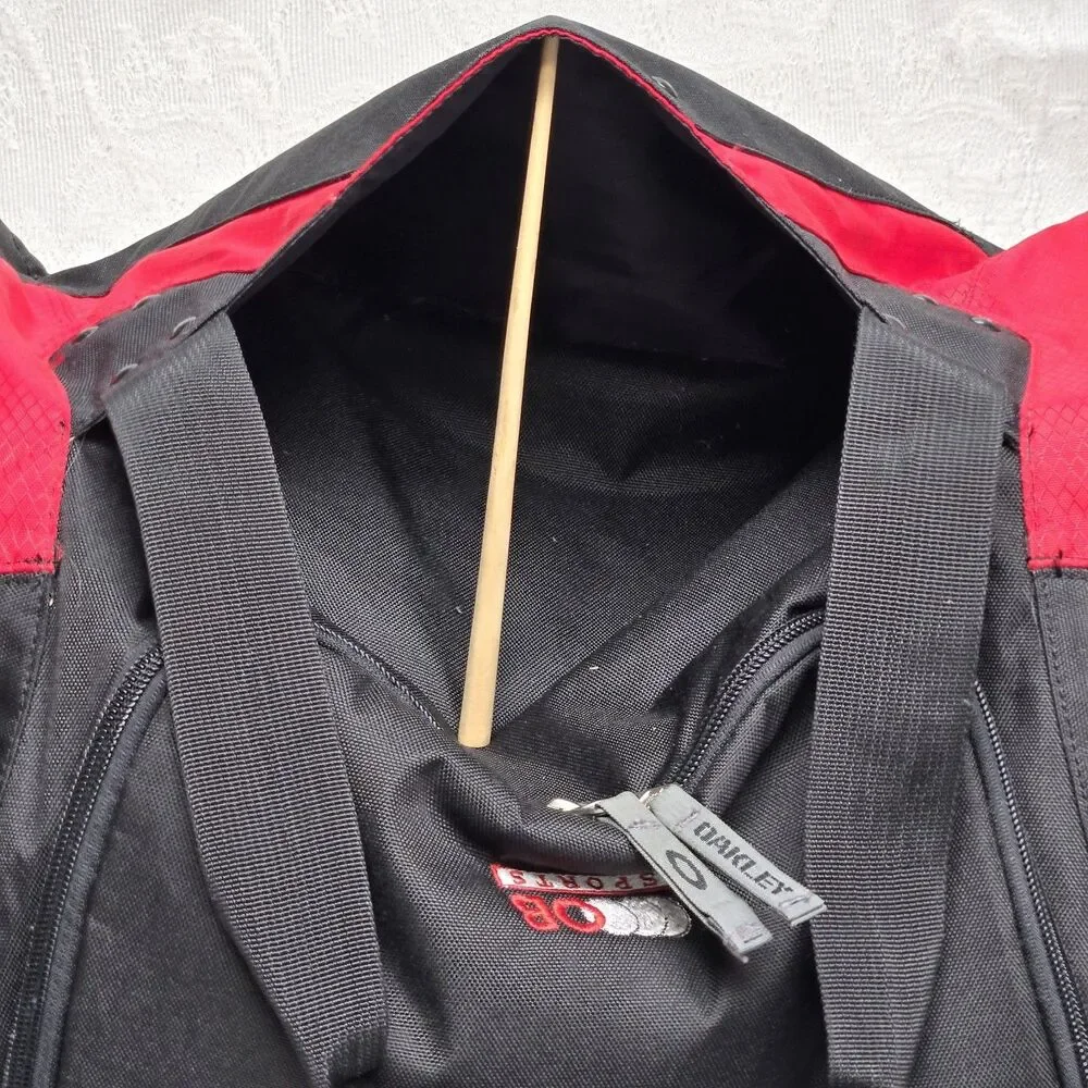 Y2K Oakley Red Black Multi Pocket Duffle Gym Bag Workout  Embroidered Studded